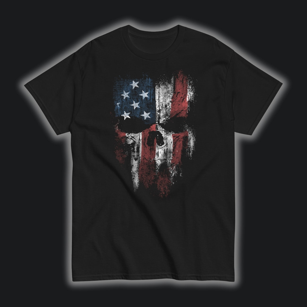 American Reaper 2A Tee, distressed flag skull graphic on a black tee